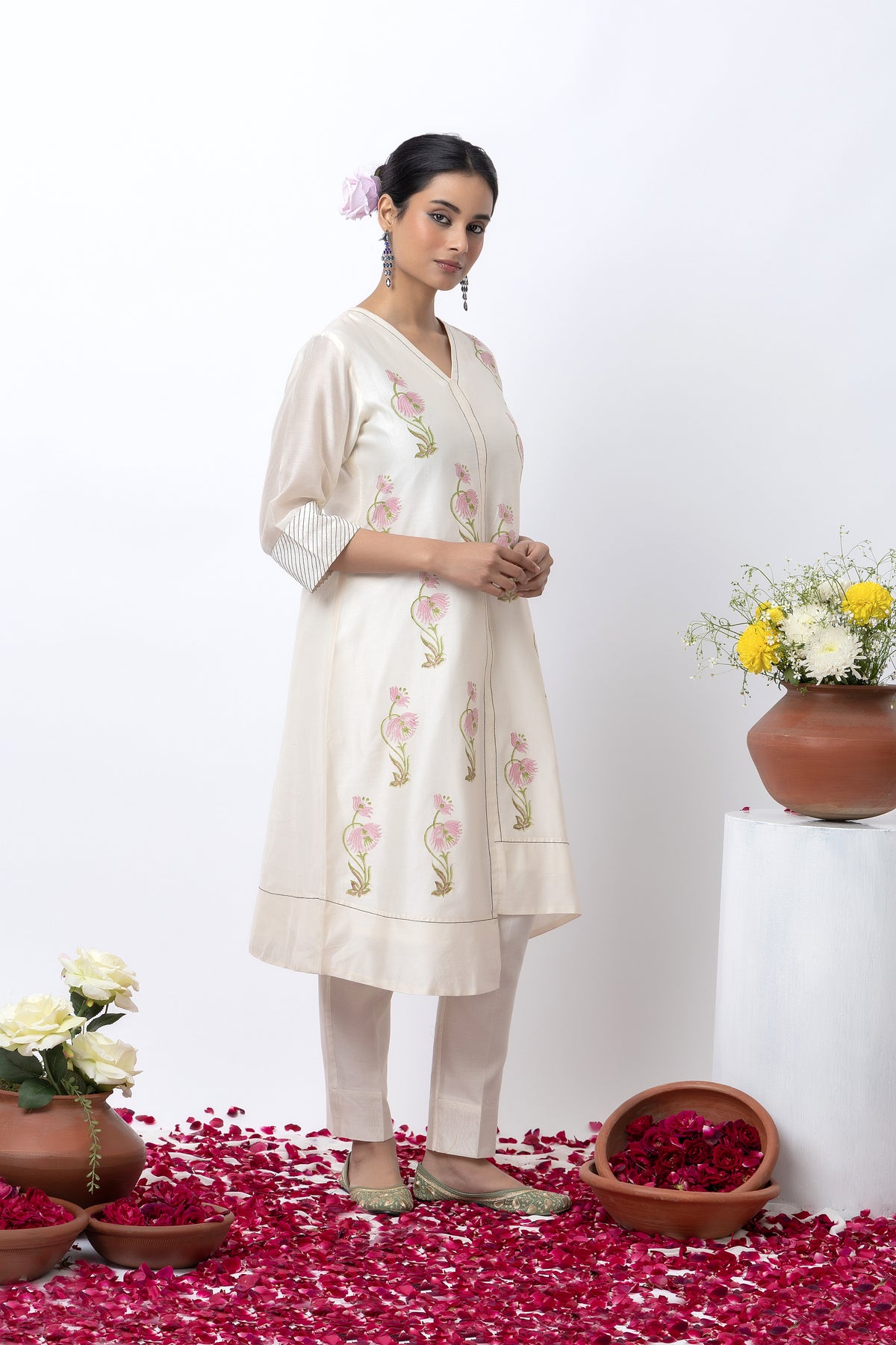 Off White Block Printed Kurta Set