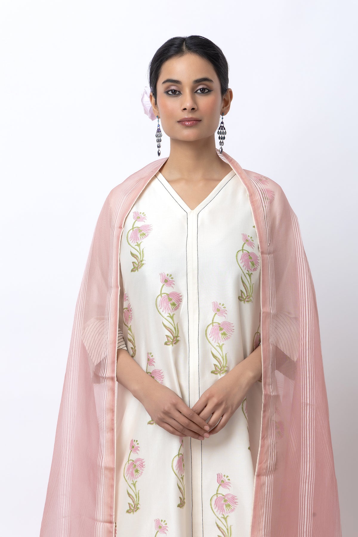 Off White Block Printed Kurta Set