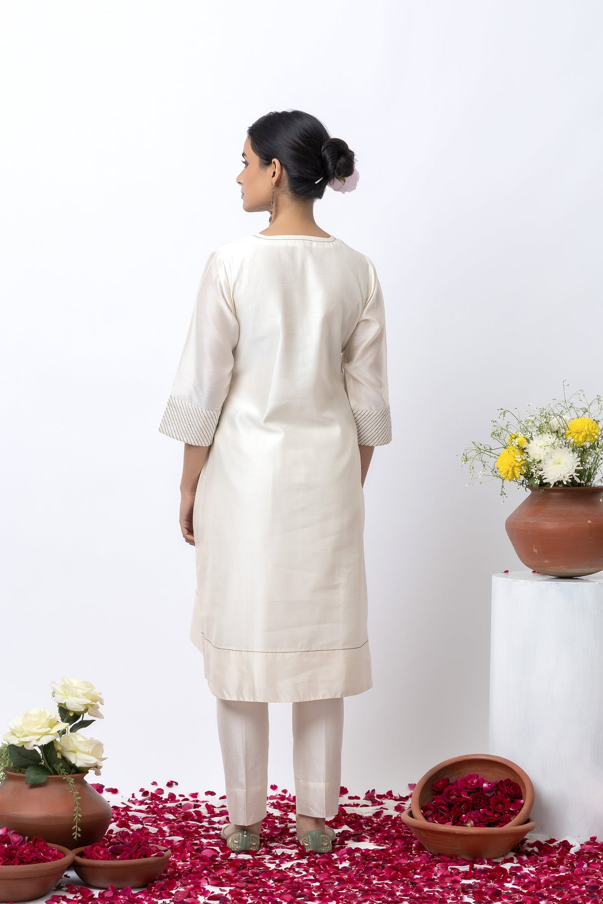 Off White Block Printed Kurta Set