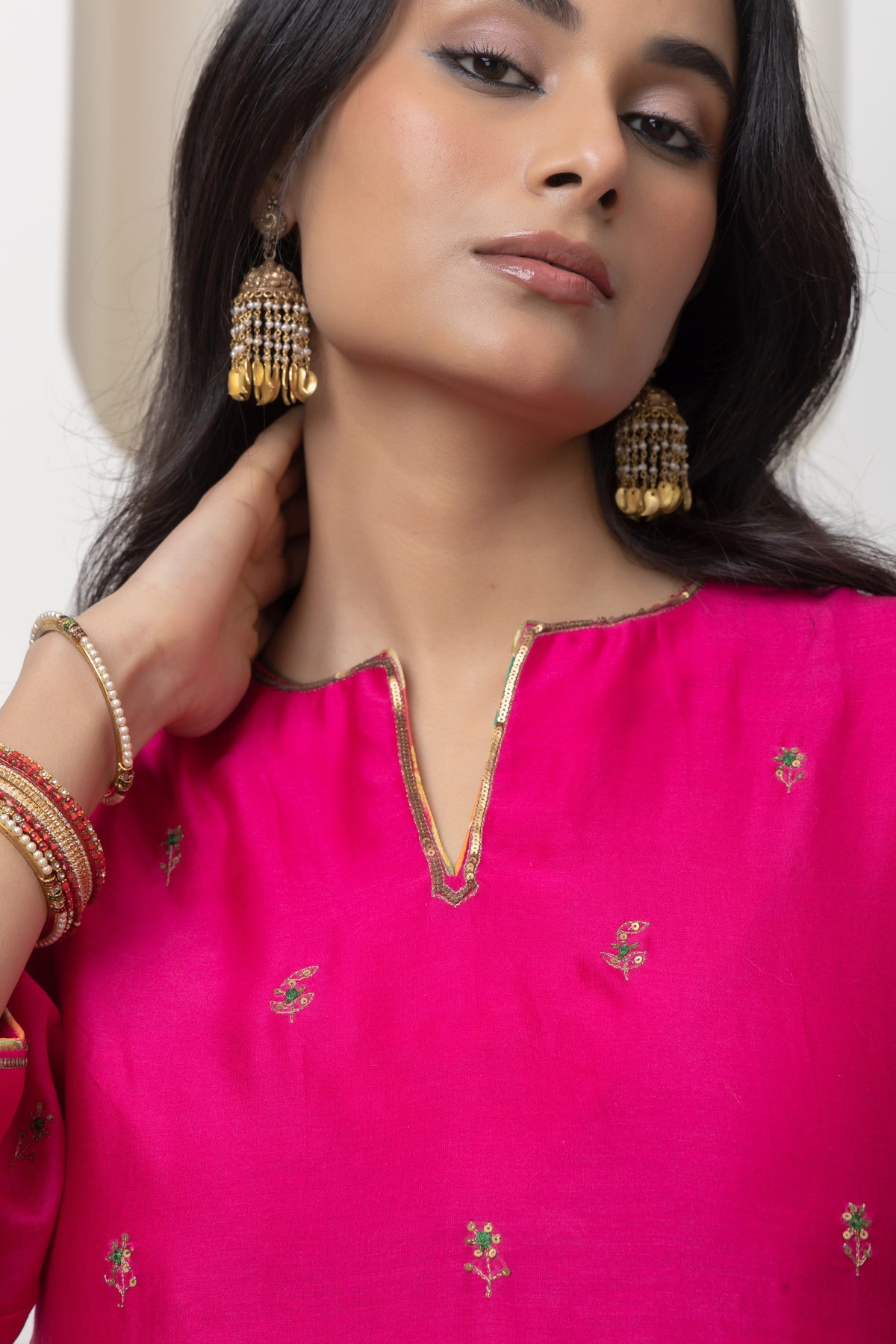 Fuschia Hand Embroidered Kurta Set