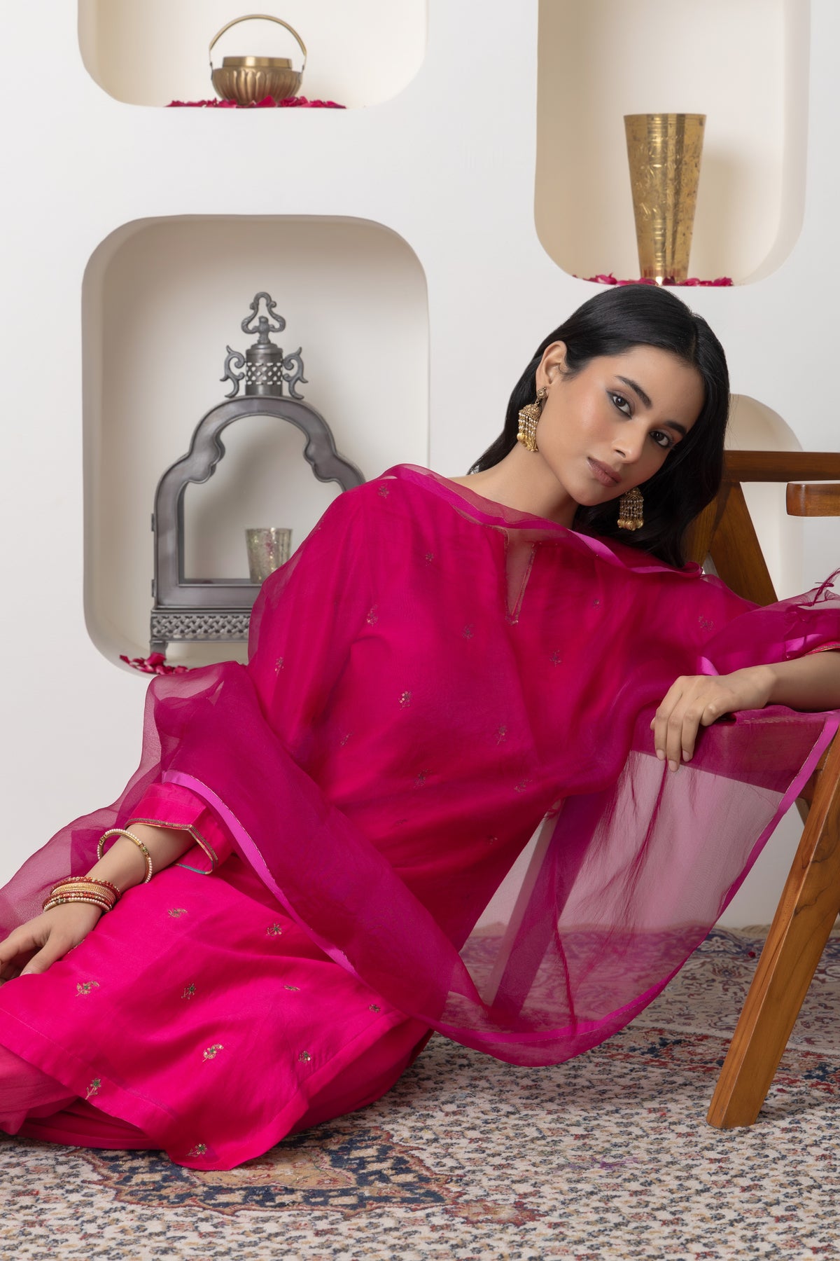 Fuschia Hand Embroidered Kurta Set