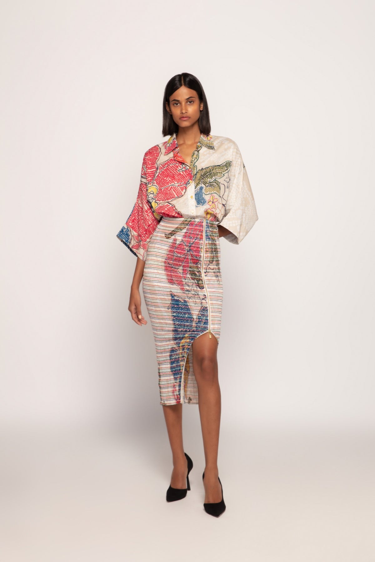 Periwnkle Batwing Shirtwith Smocked Skirt
