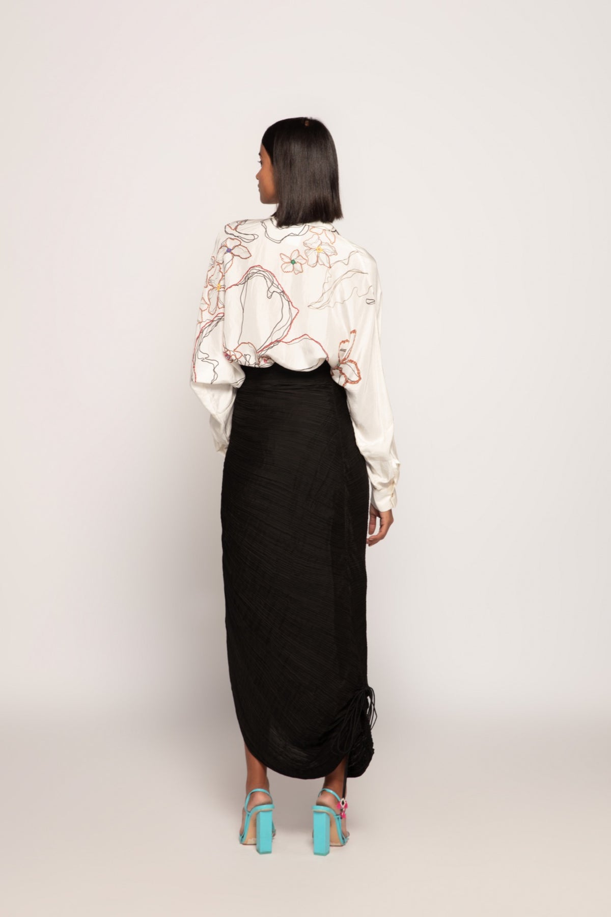 Floral Batwing Shirt With Skirt