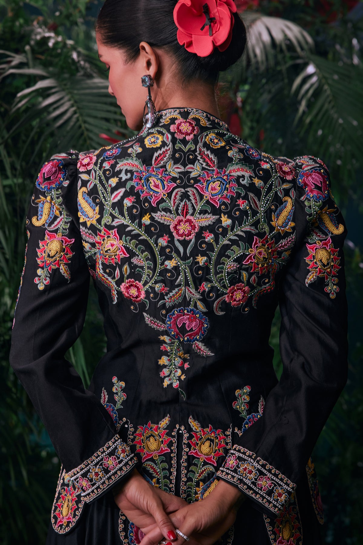 Black Embroidered Slit Detail Jacket