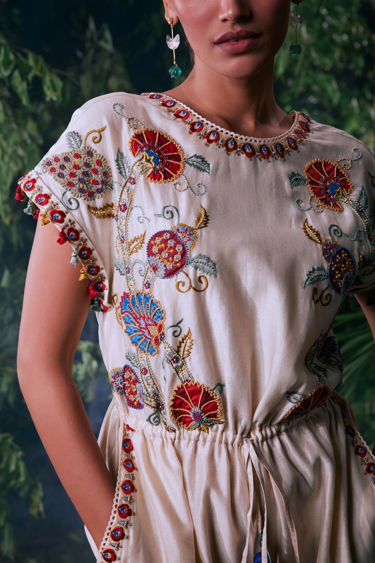 Ivory Floral Embroidered Jumpsuit