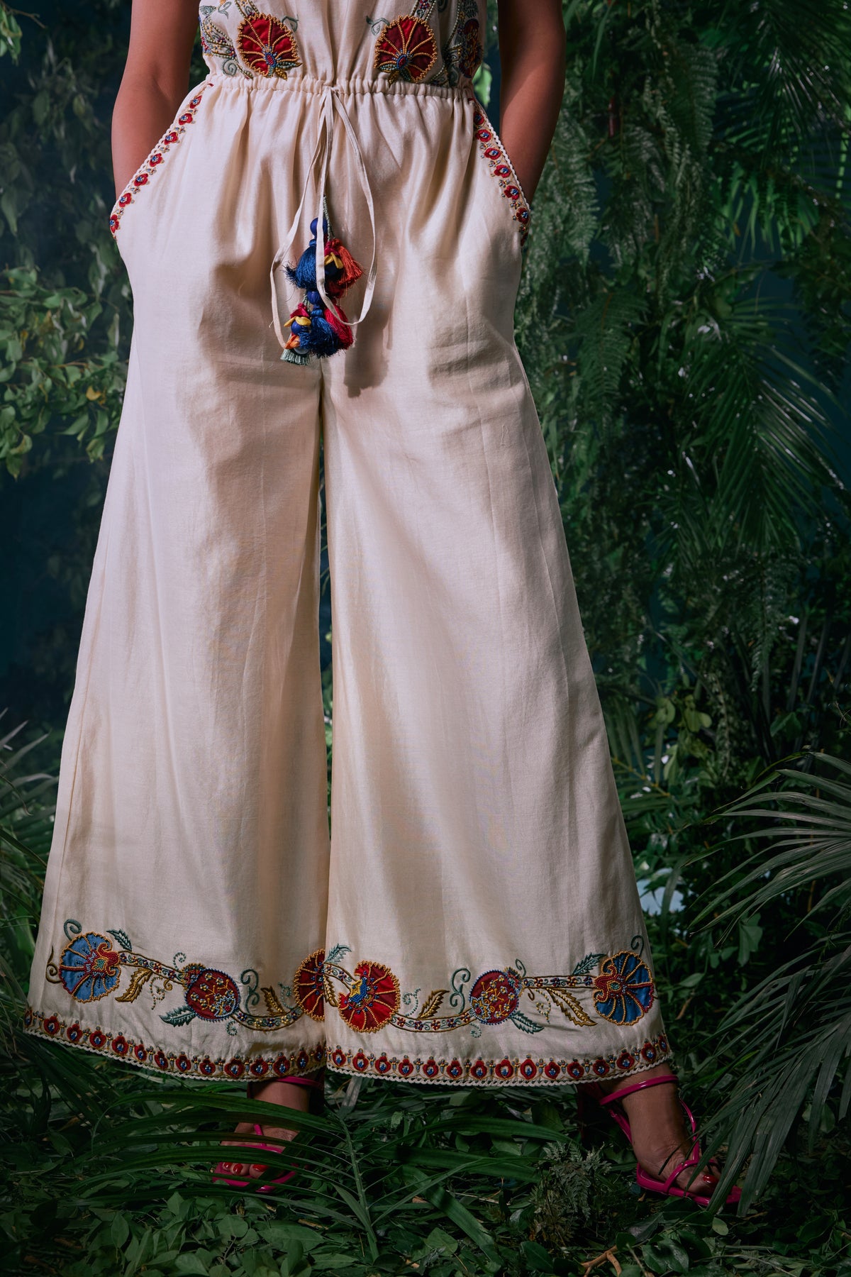 Ivory Floral Embroidered Jumpsuit