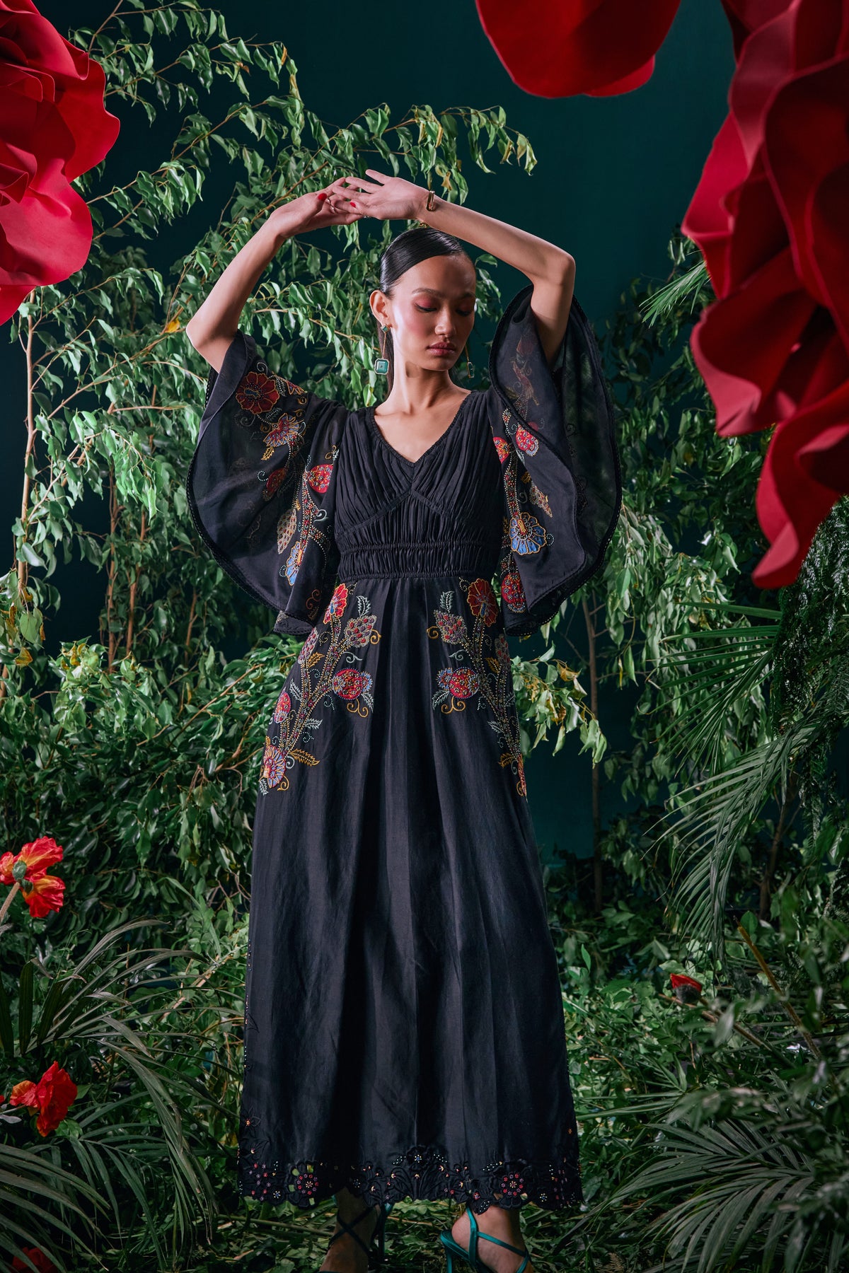 Black Pleated Ruched Dress