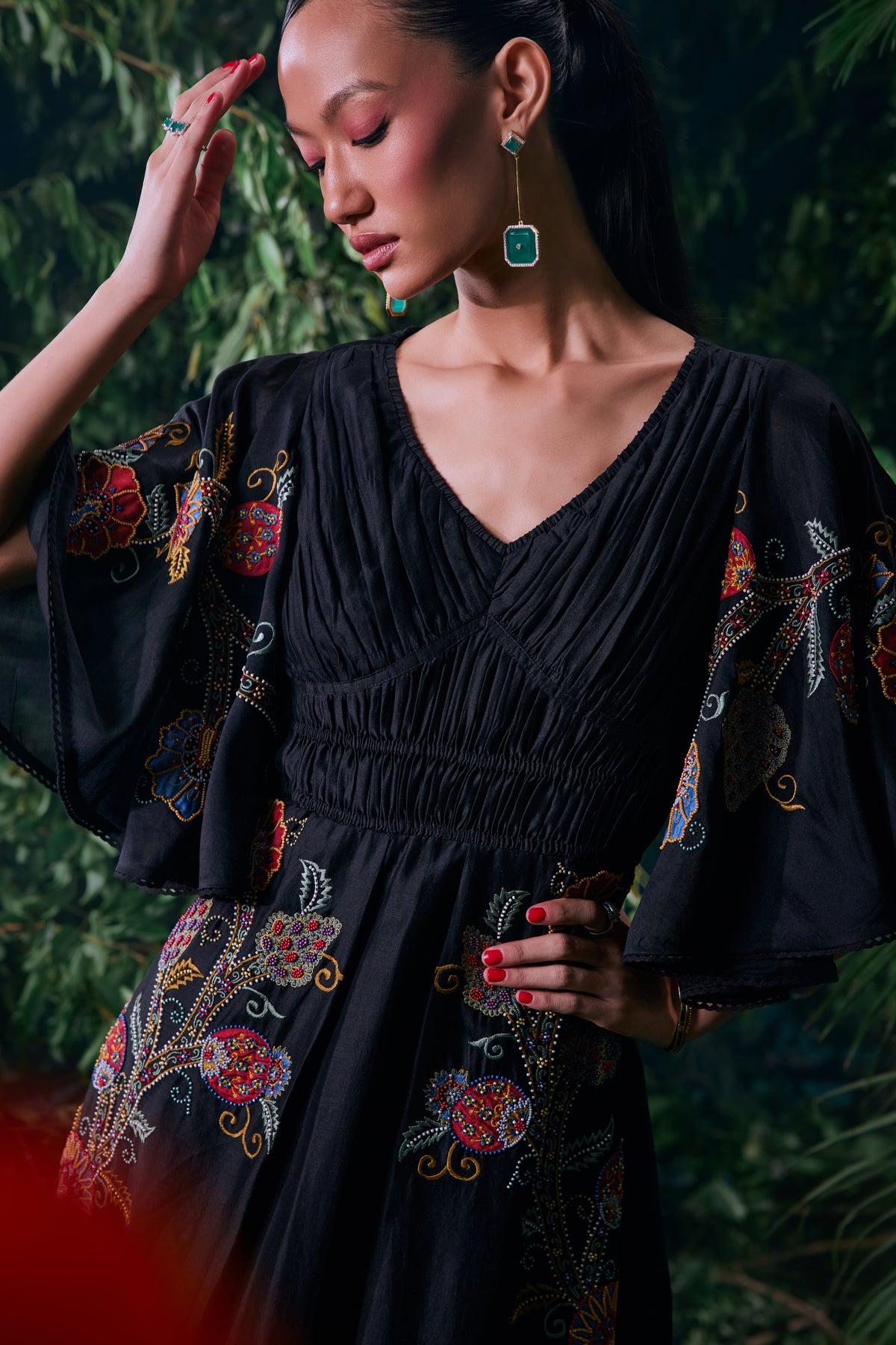 Black Pleated Ruched Dress