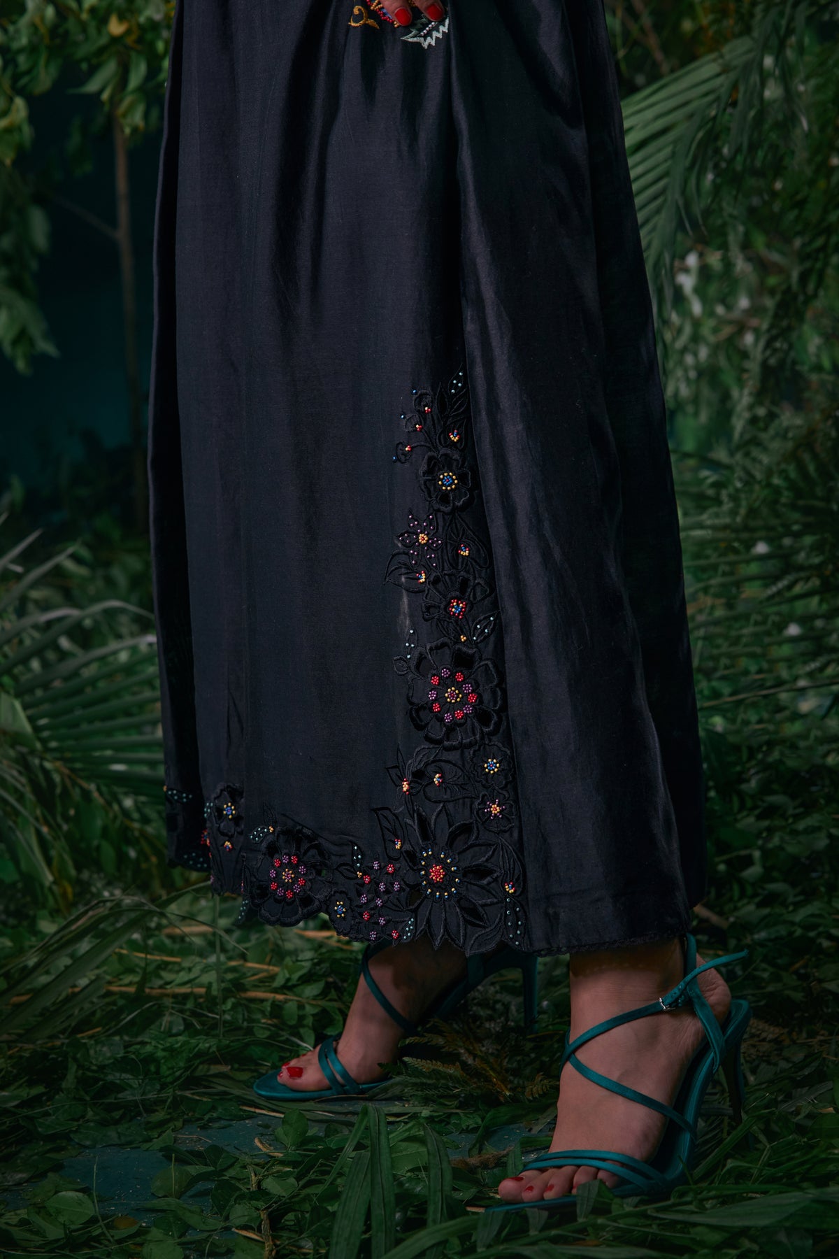 Black Pleated Ruched Dress