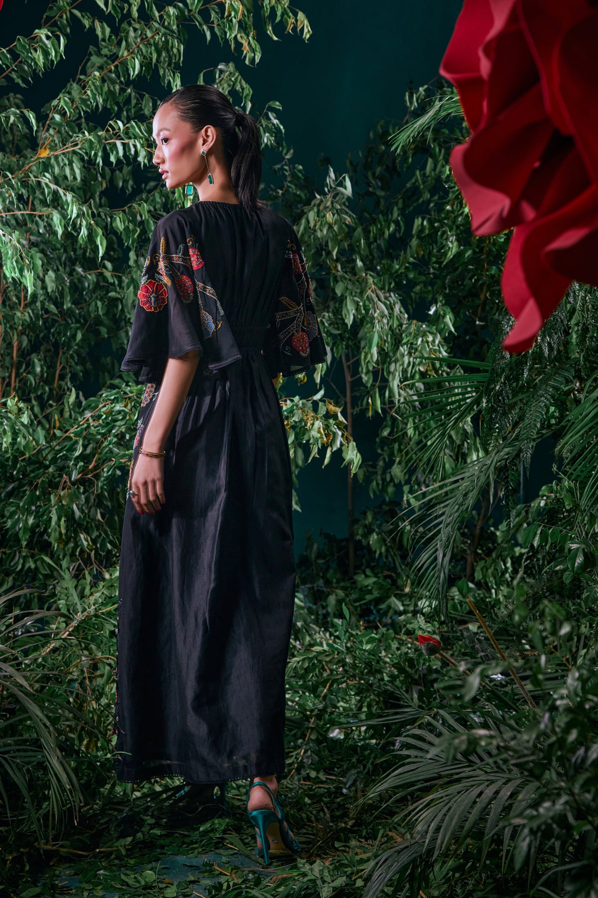 Black Pleated Ruched Dress
