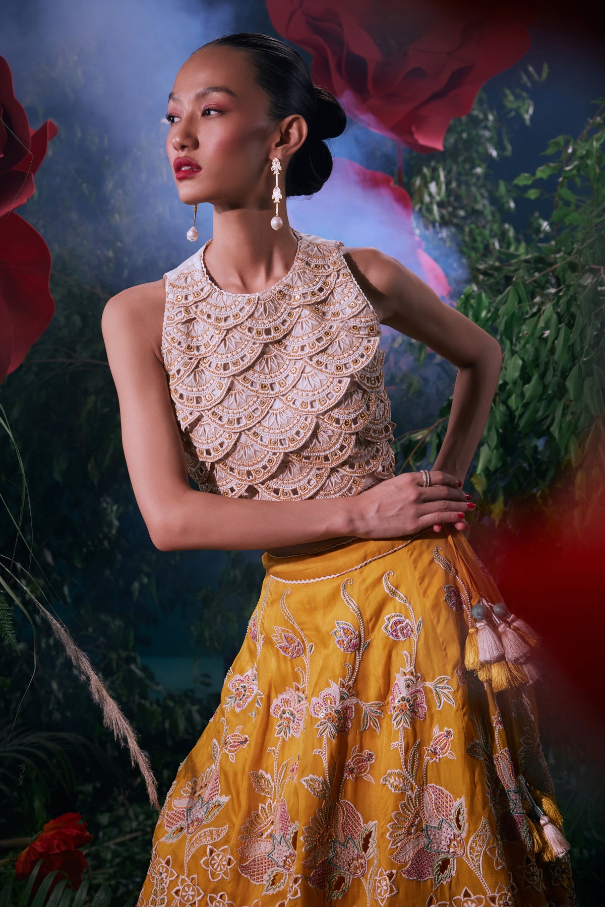 Ivory Embroidered Scalloped Top