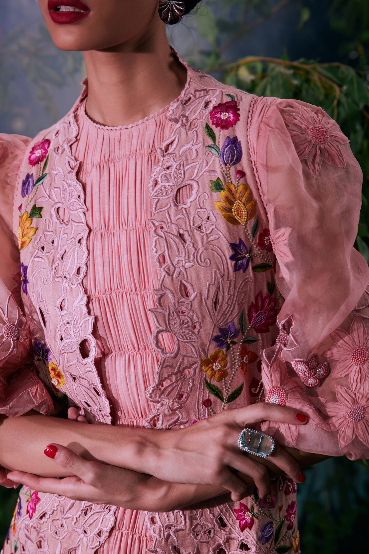 Soft Pink Multicolour Floral Embroidered Jacket