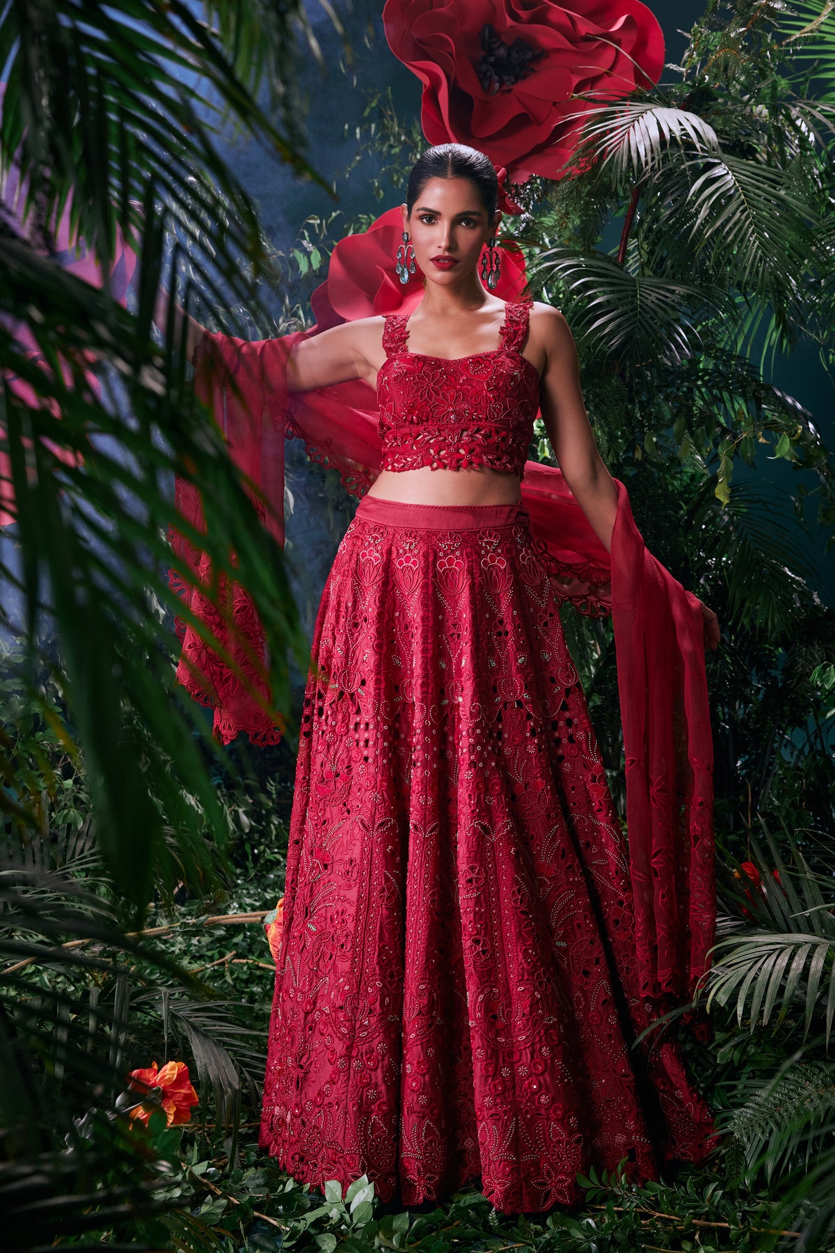 Red Tonal Cutwork Bustier