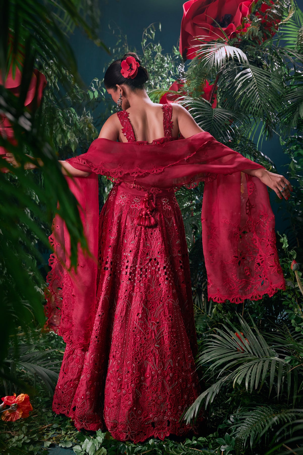 Red Tonal Cutwork Bustier