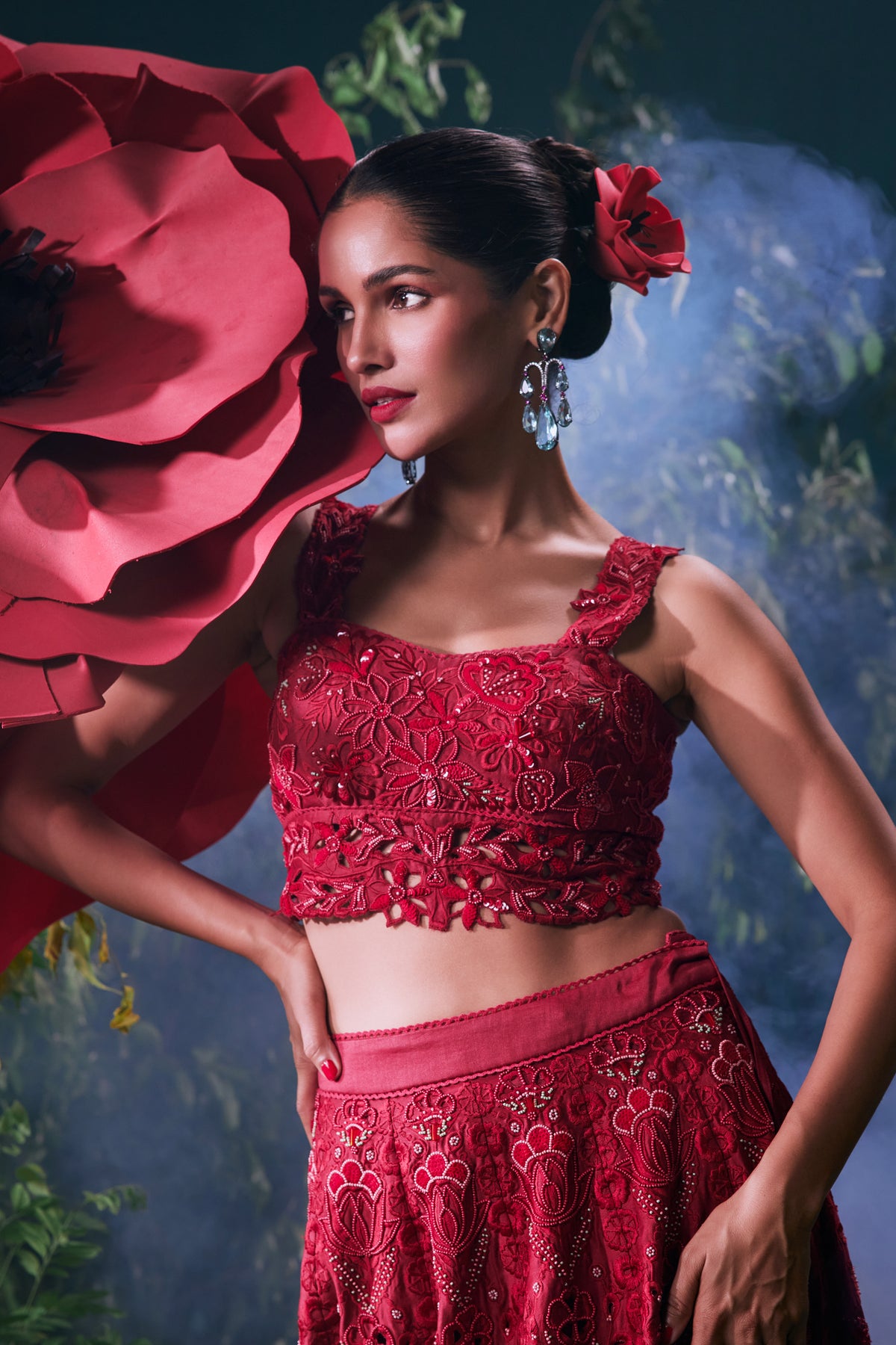 Red Tonal Cutwork Bustier