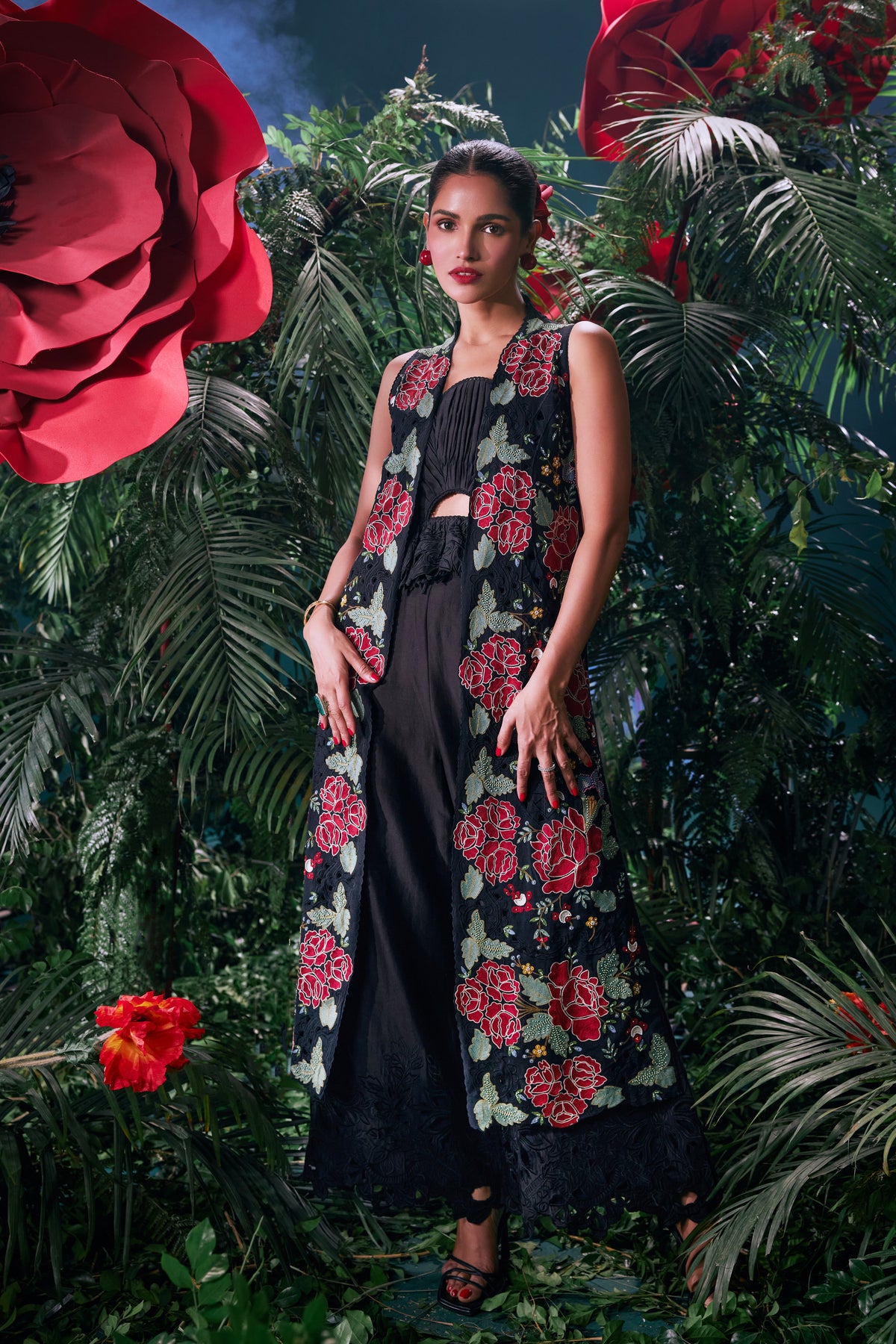 Black Floral Thread Work Jacket