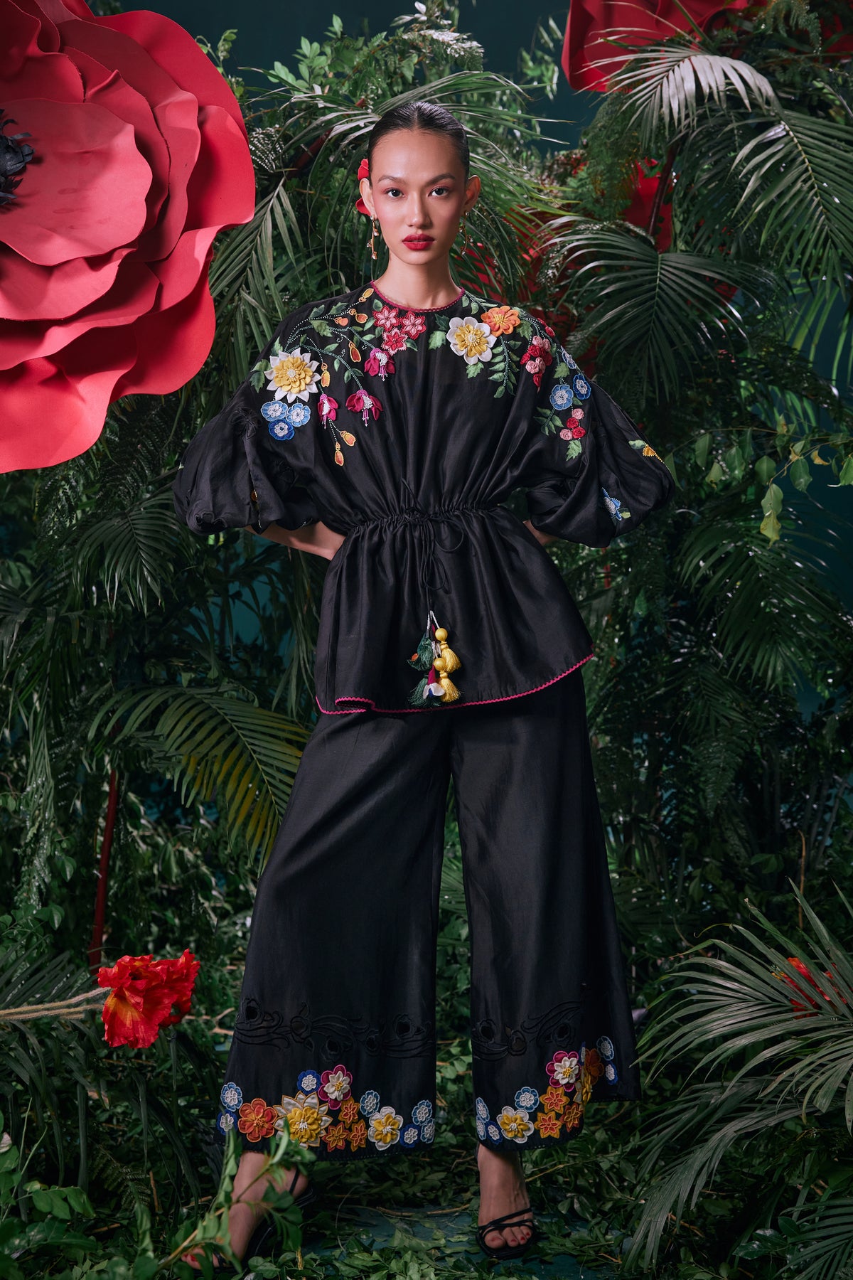 Black 3d Floral Top