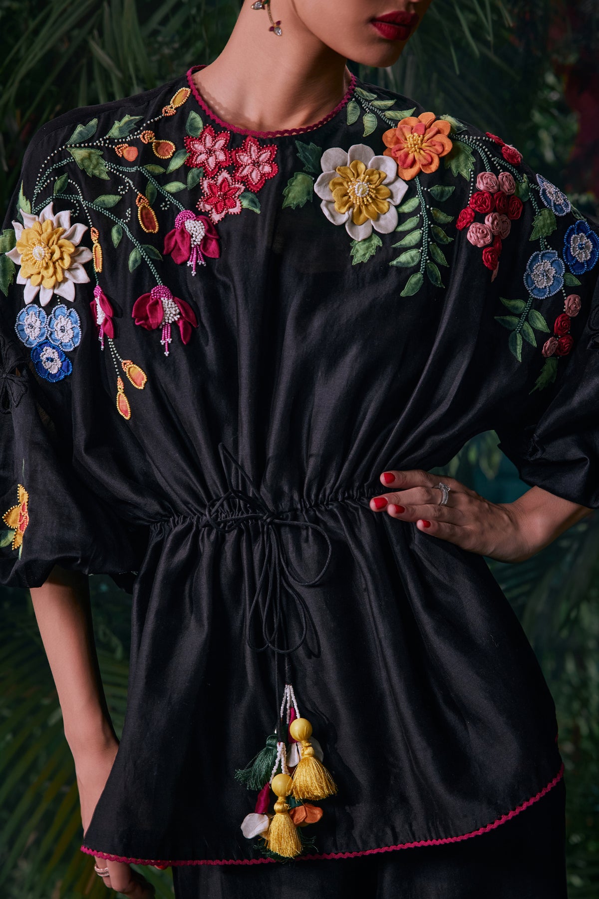 Black 3d Floral Top