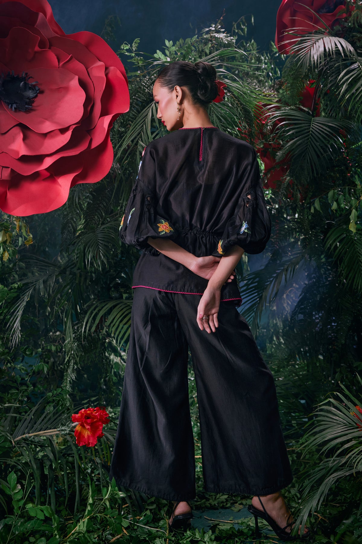 Black 3d Floral Top