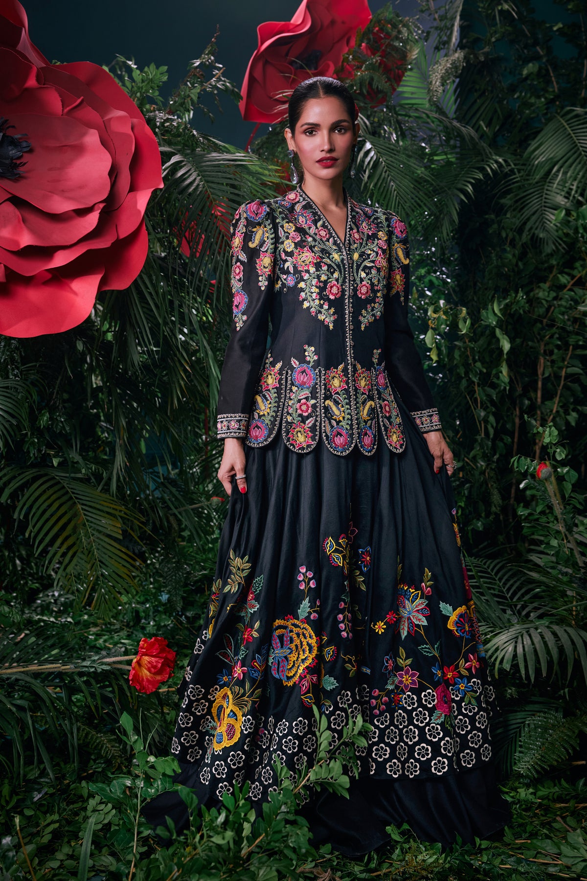 Black Embroidered Slit Detail Jacket
