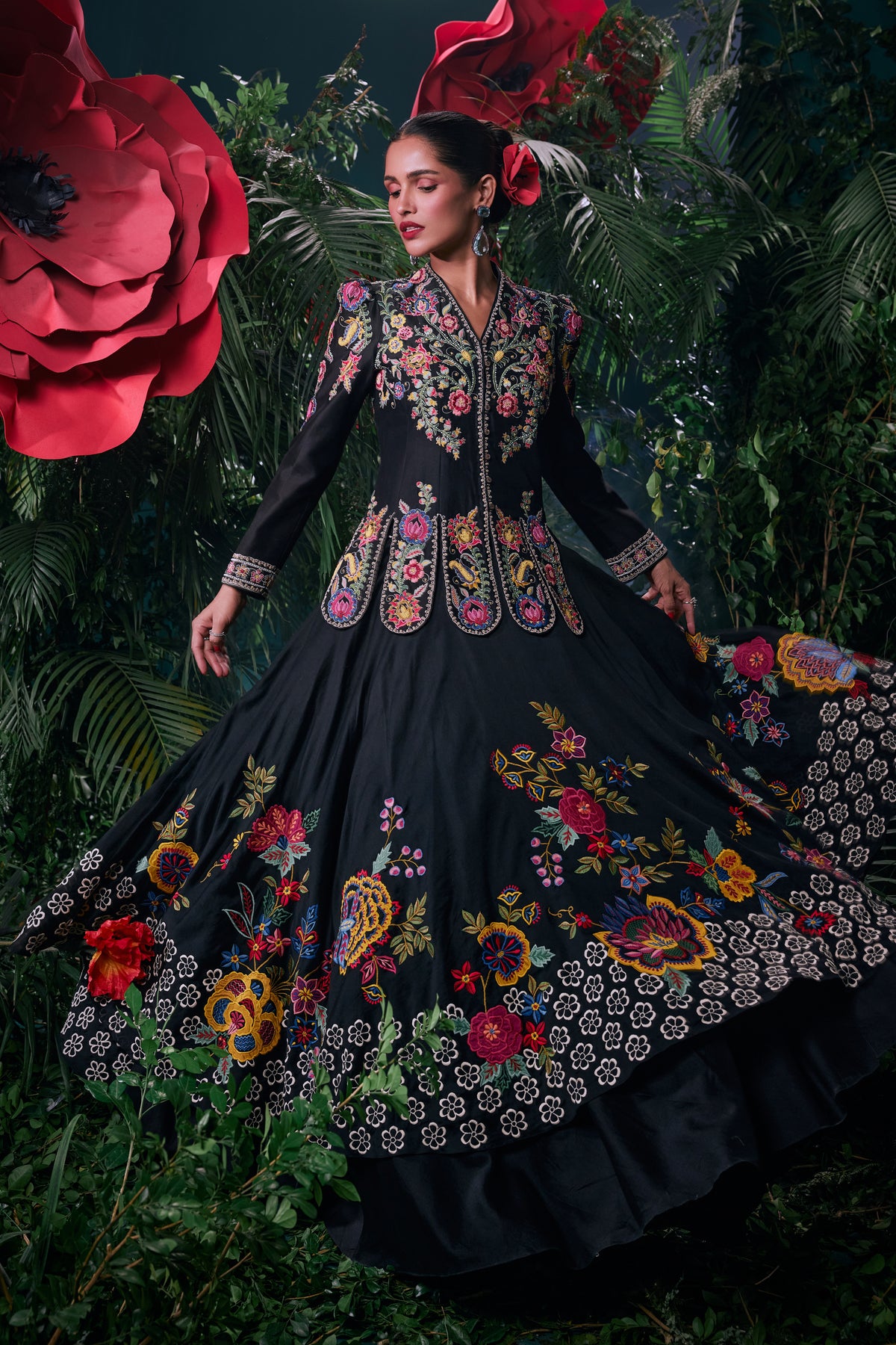 Black Embroidered Slit Detail Jacket