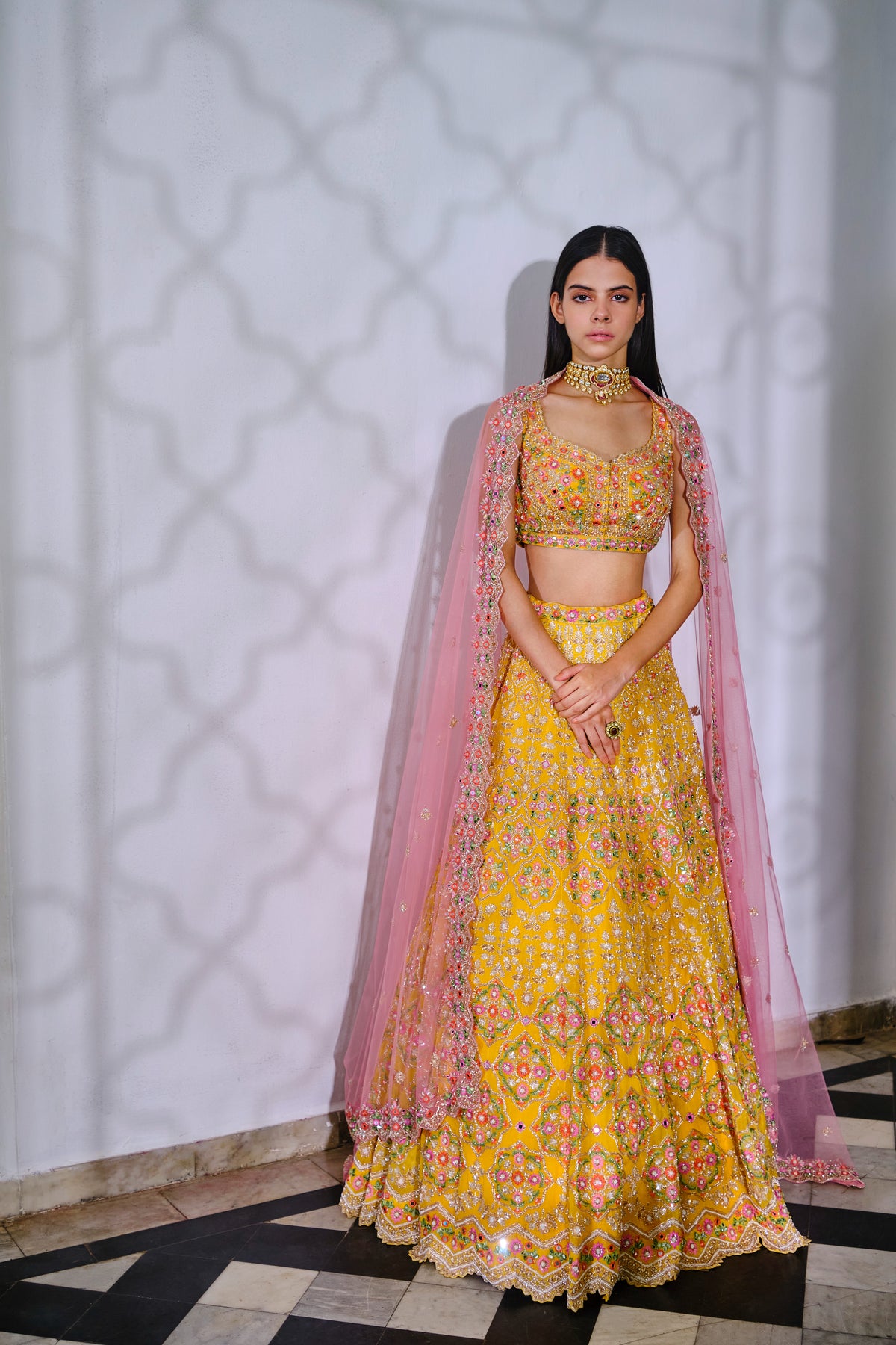 Yellow Floral Motif Lehenga