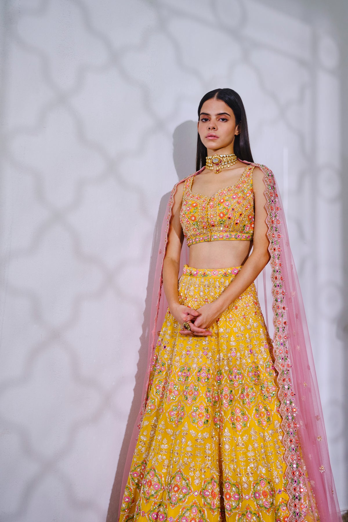 Yellow Floral Motif Lehenga