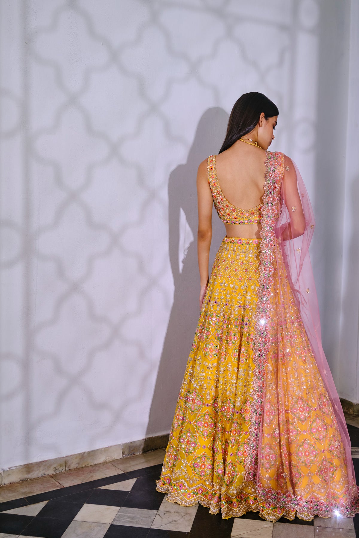 Yellow Floral Motif Lehenga