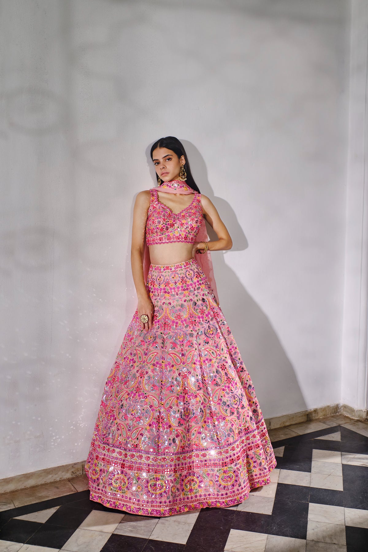 Pink Paisley Mirror Lehenga
