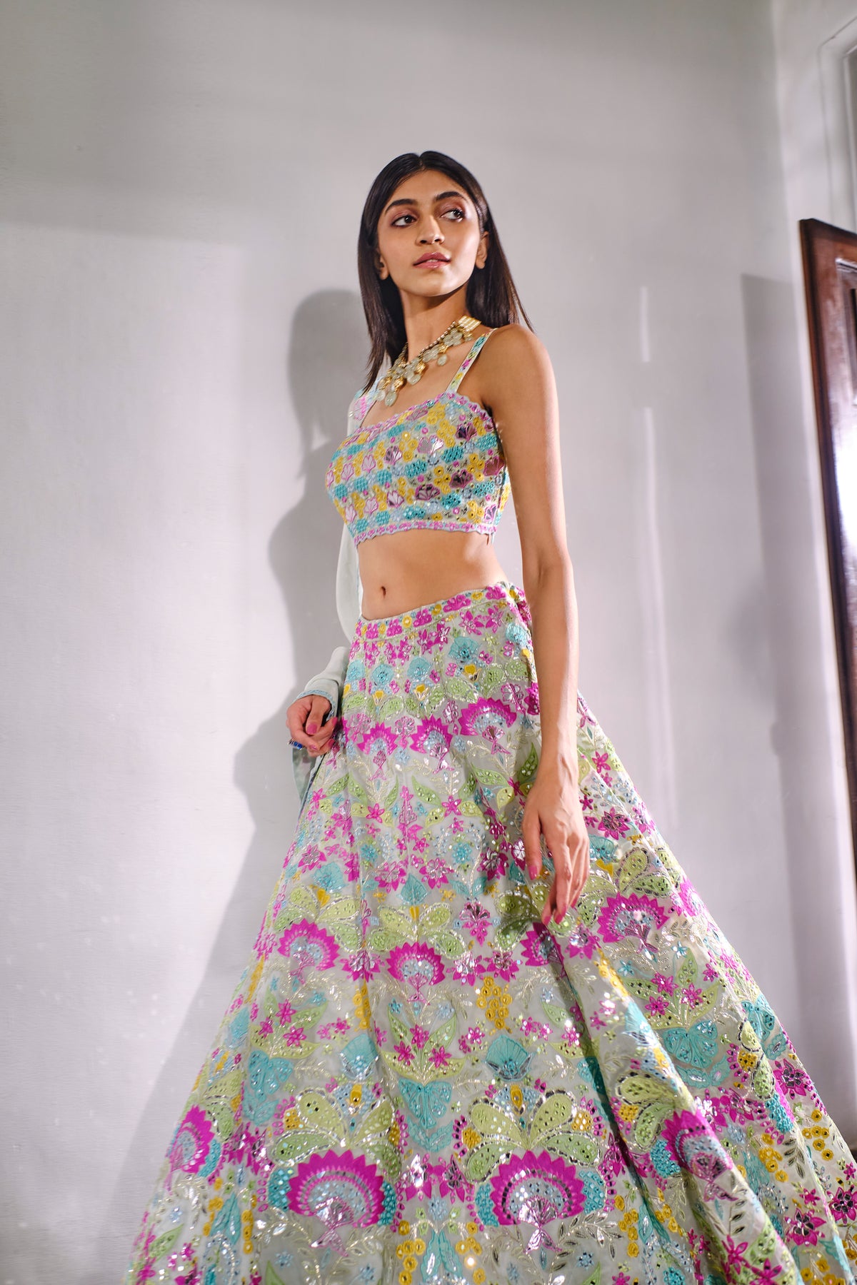 Aqua Applique Lotus Lehenga