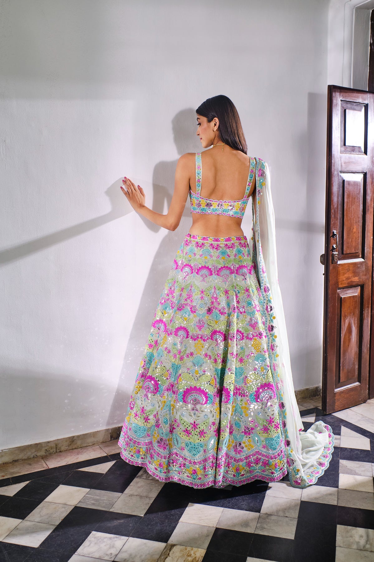 Aqua Applique Lotus Lehenga