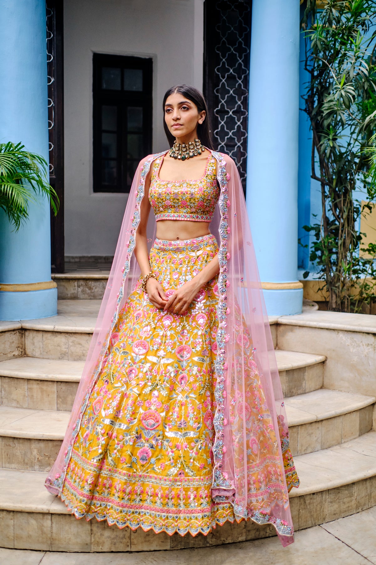 Yellow Big Floral Lehenga