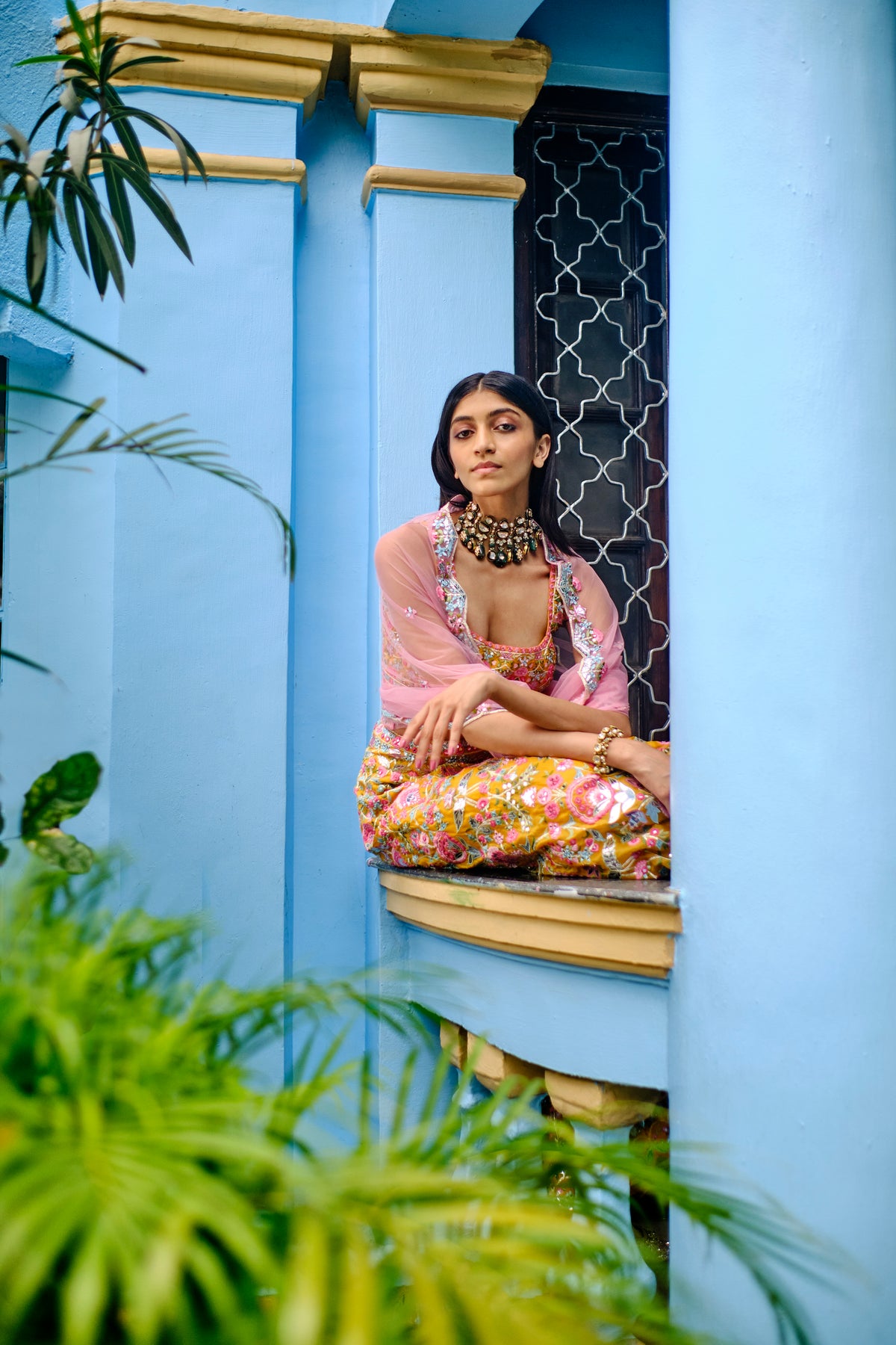 Yellow Big Floral Lehenga