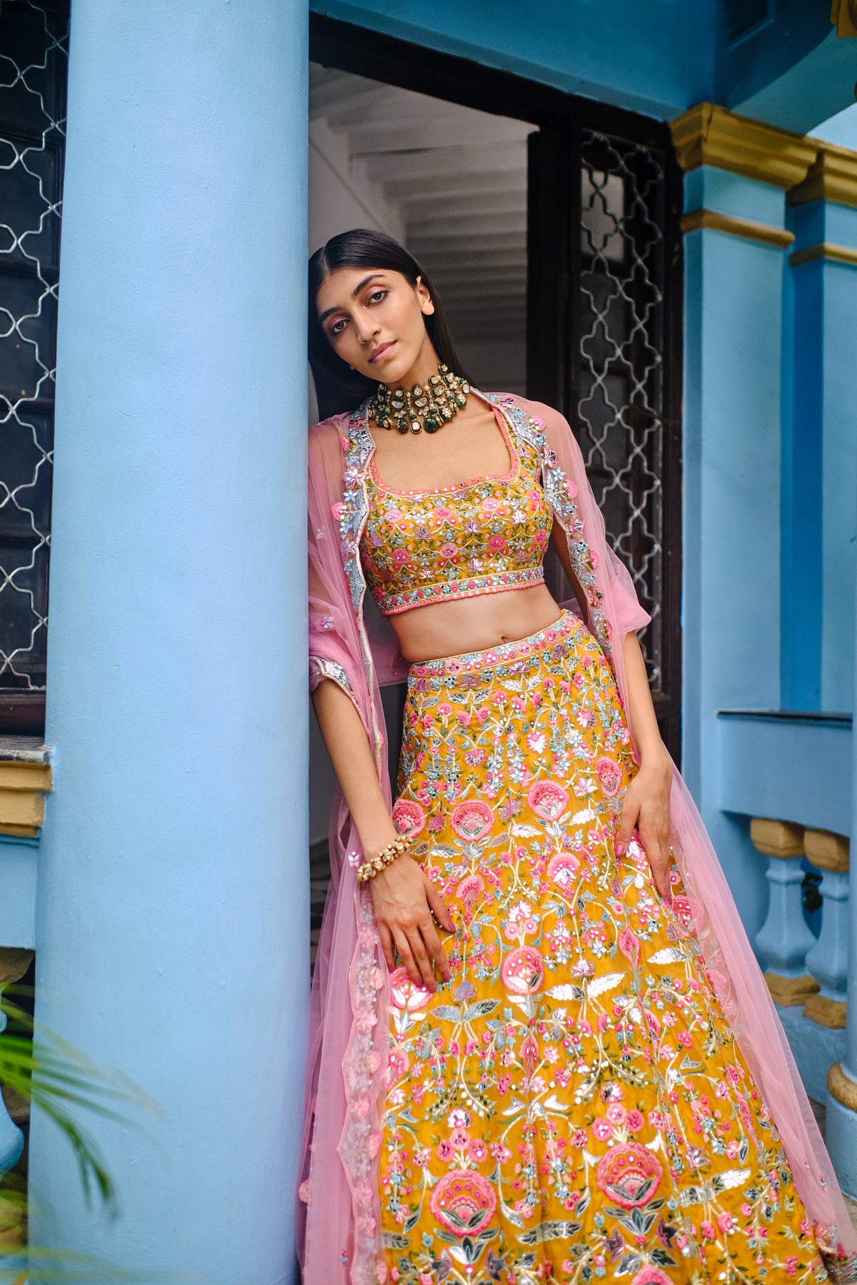 Yellow Big Floral Lehenga