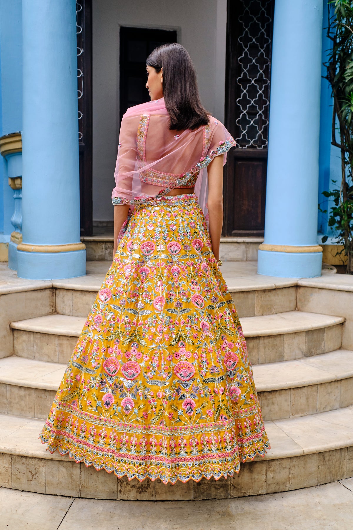 Yellow Big Floral Lehenga
