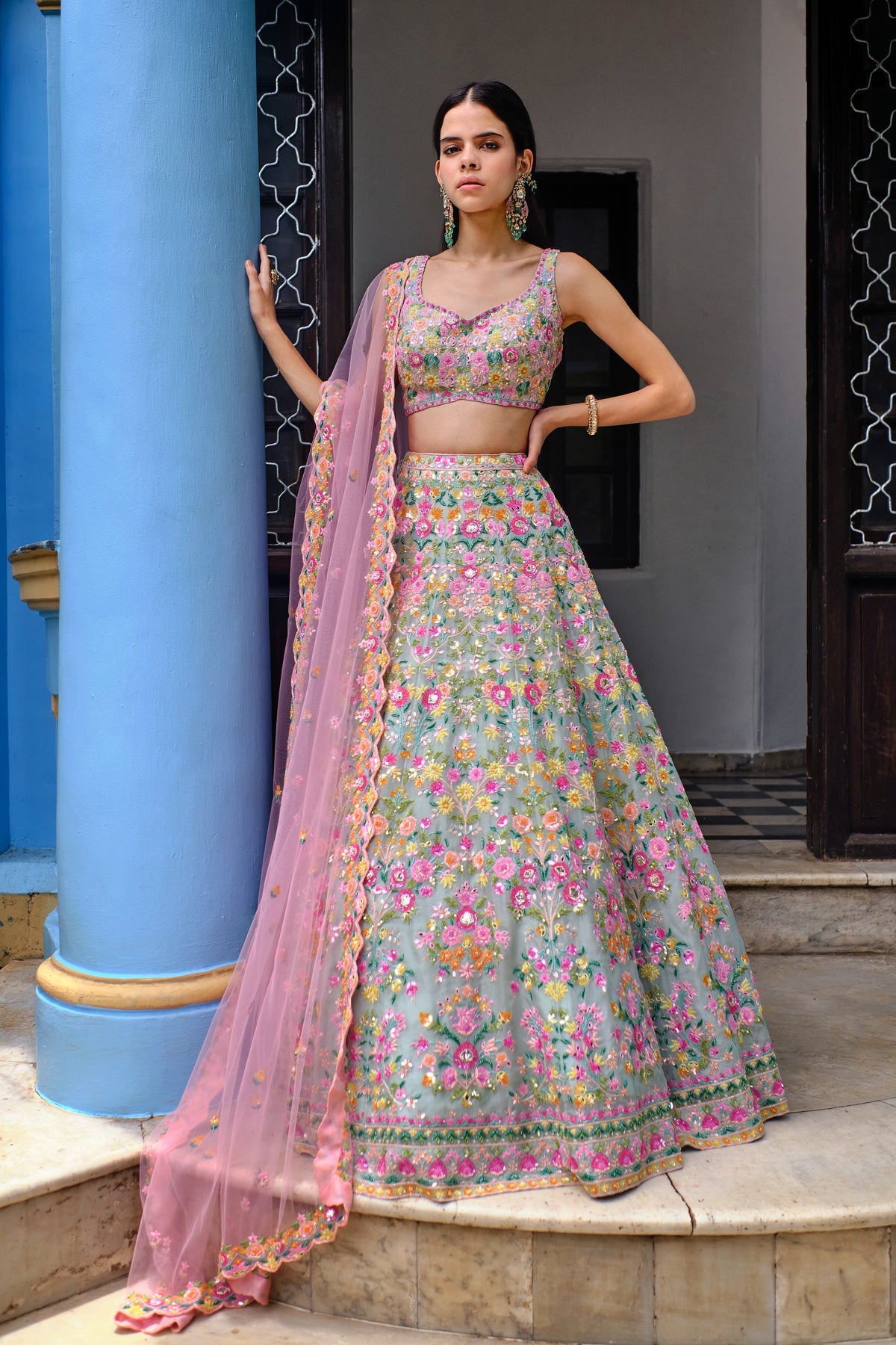 Aqua Organza Multi Lehenga