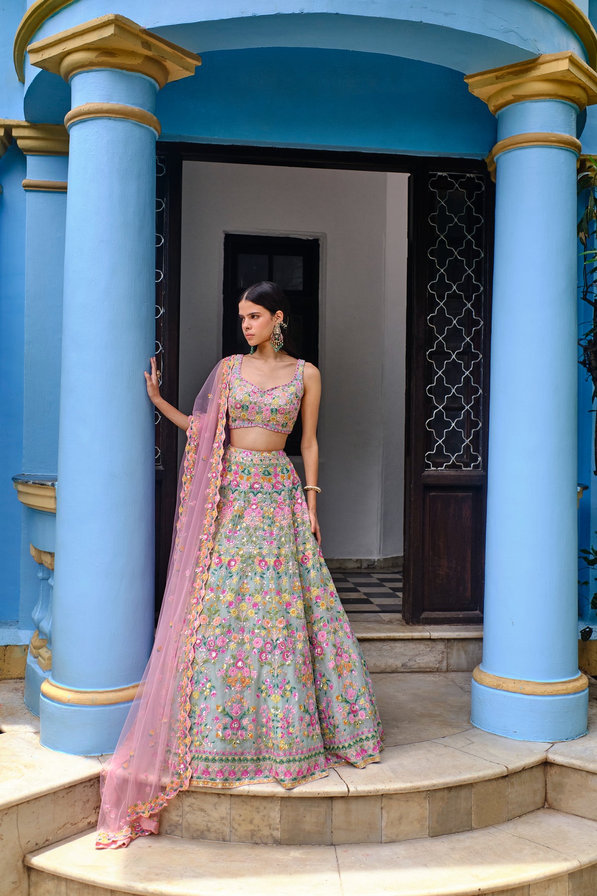 Aqua Organza Multi Lehenga