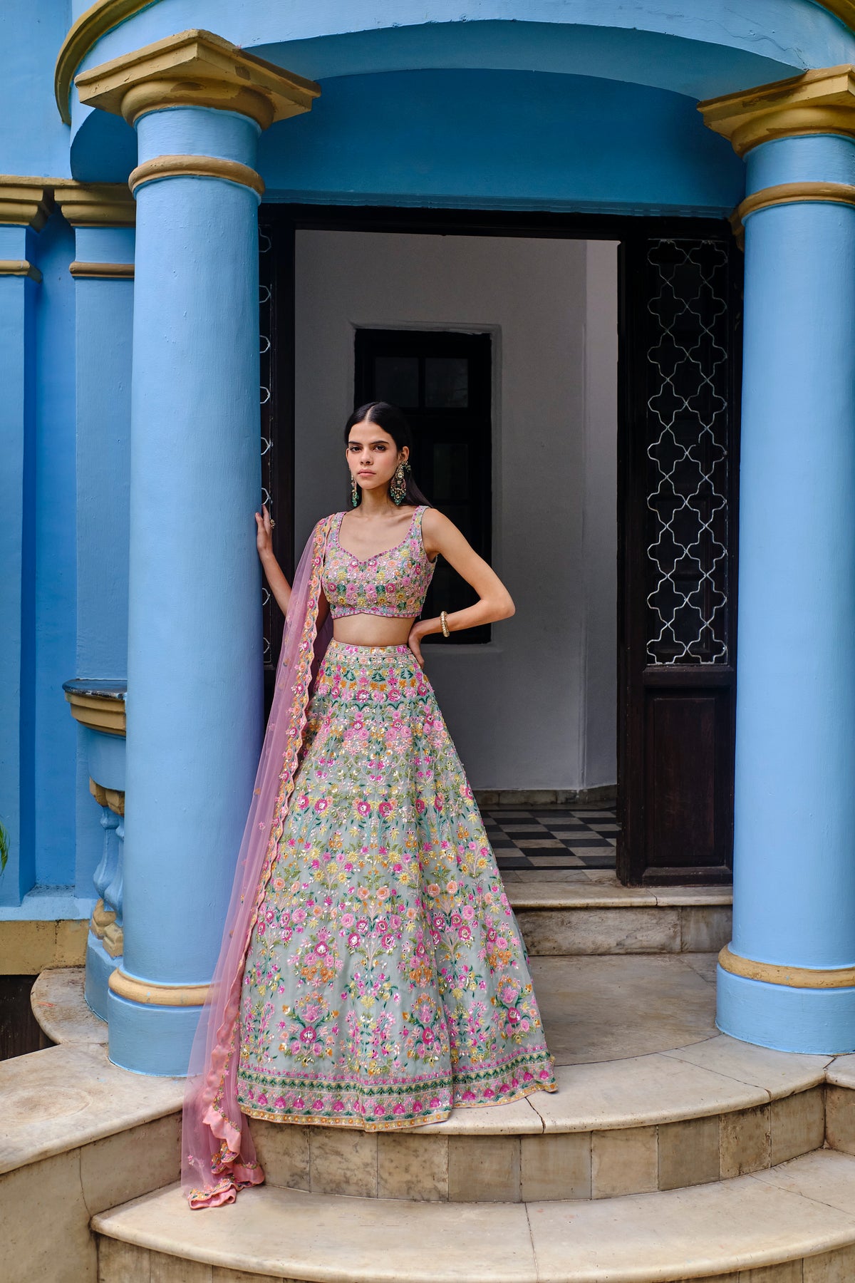 Aqua Organza Multi Lehenga
