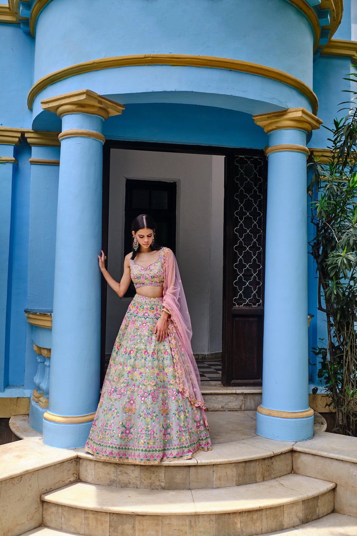 Aqua Organza Multi Lehenga