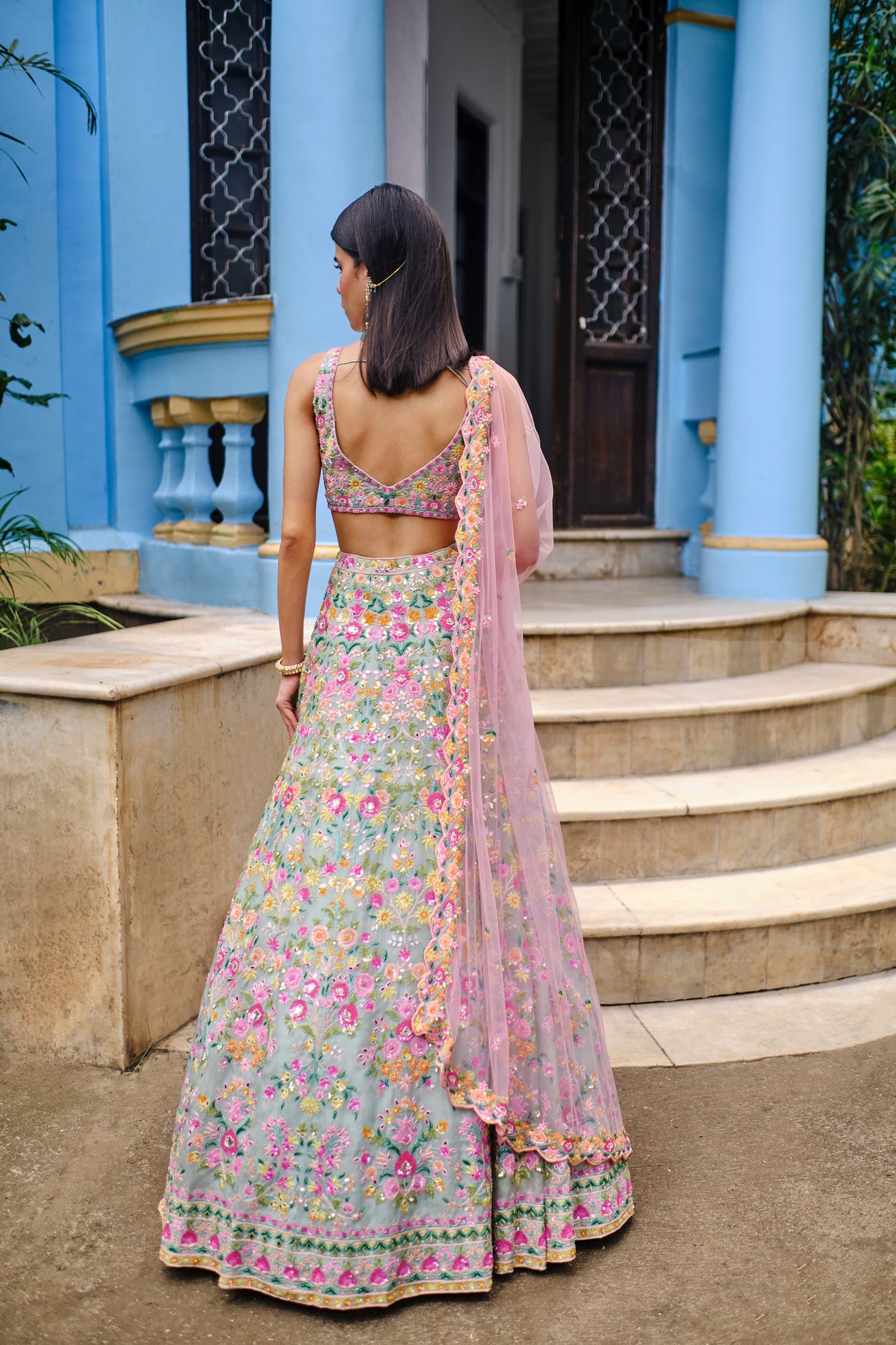 Aqua Organza Multi Lehenga
