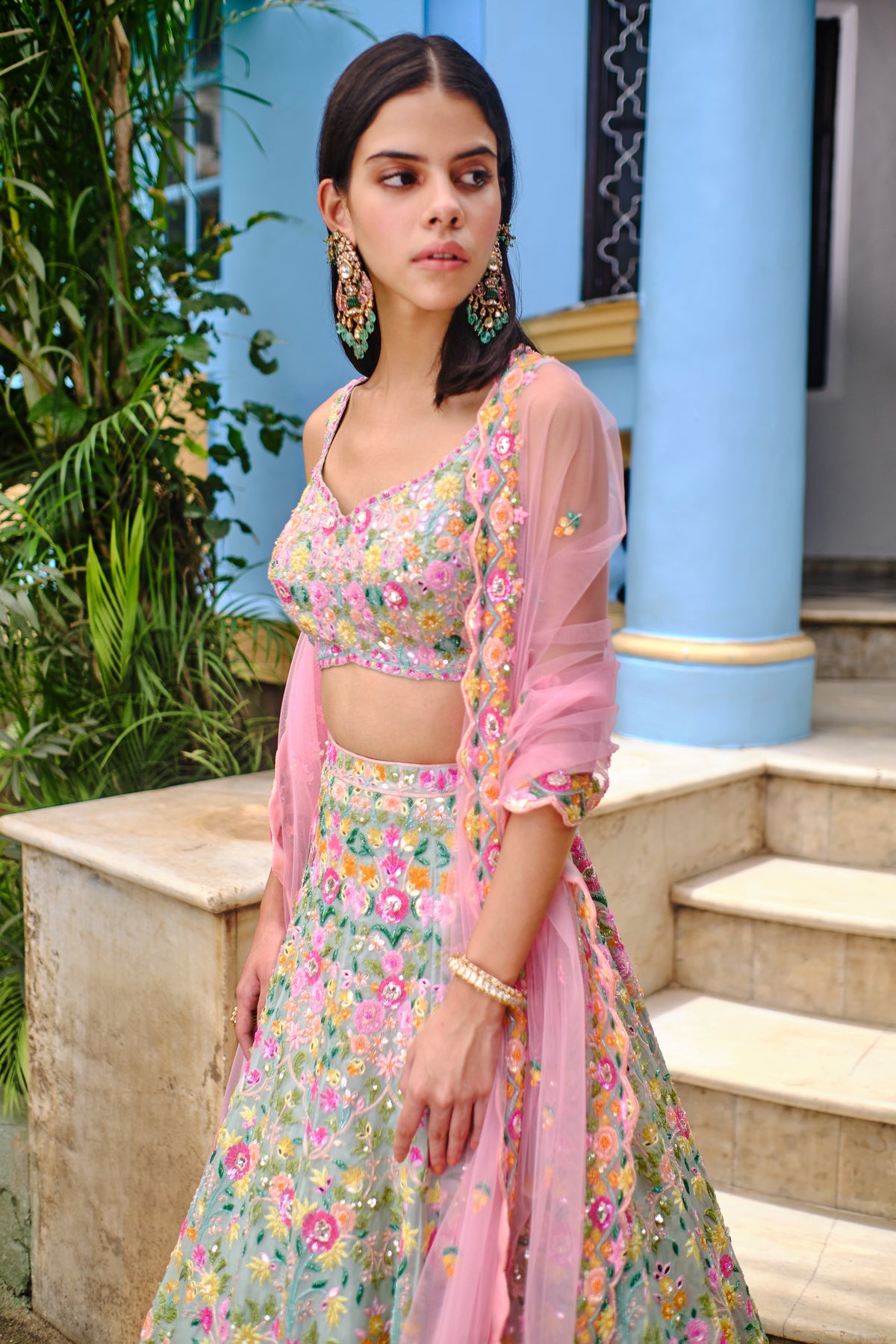 Aqua Organza Multi Lehenga
