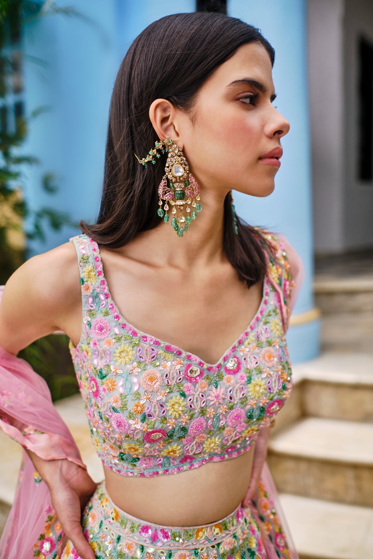 Aqua Organza Multi Lehenga