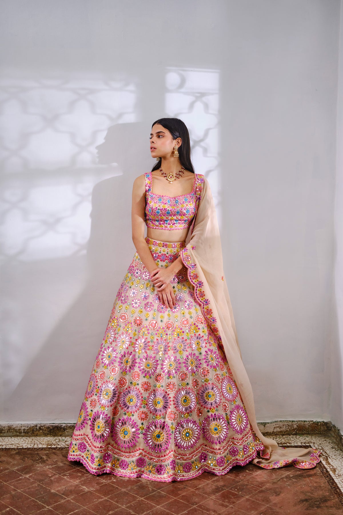 Ivory Circular Motif Lehenga