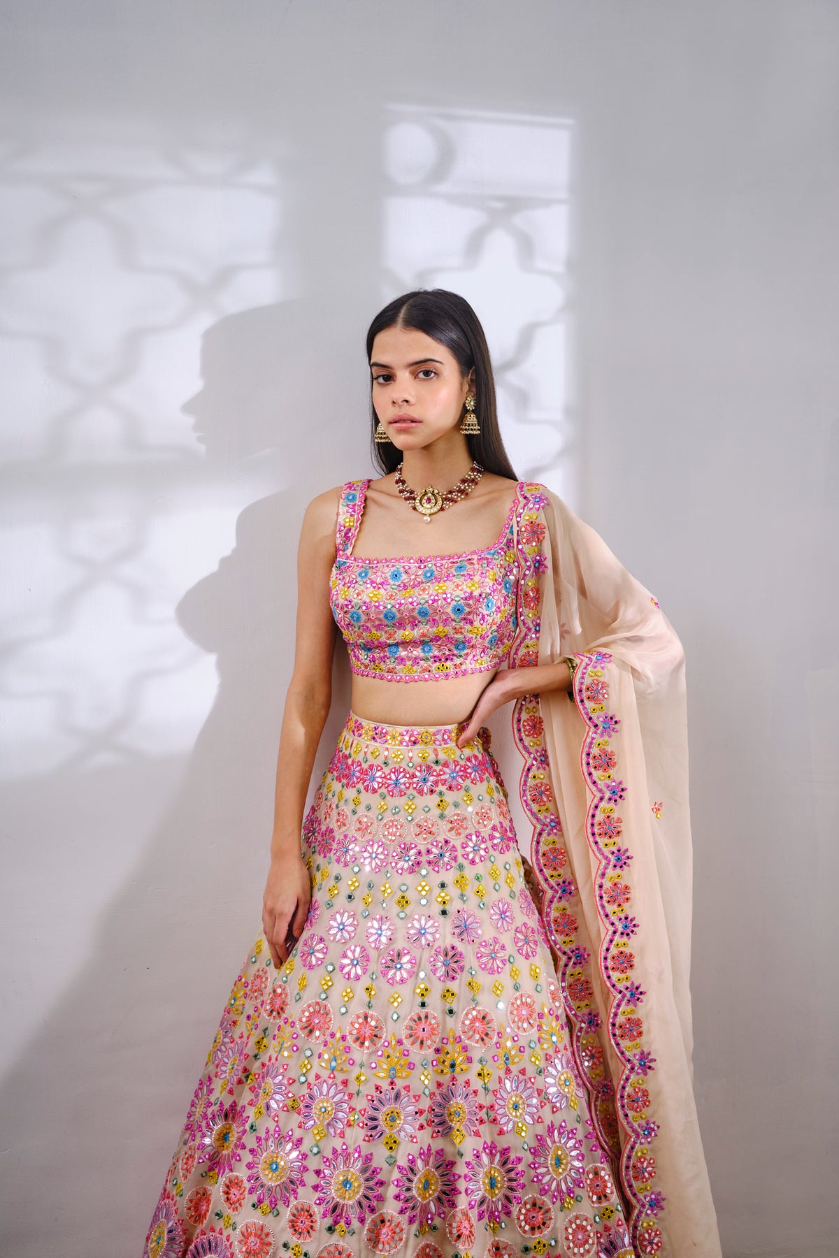 Ivory Circular Motif Lehenga