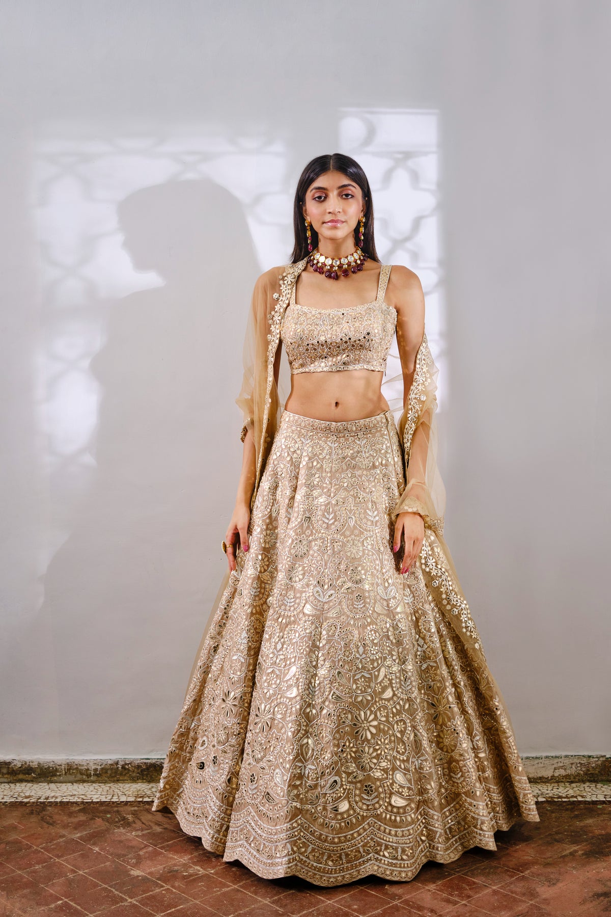 Gold Silk Floral Lehenga