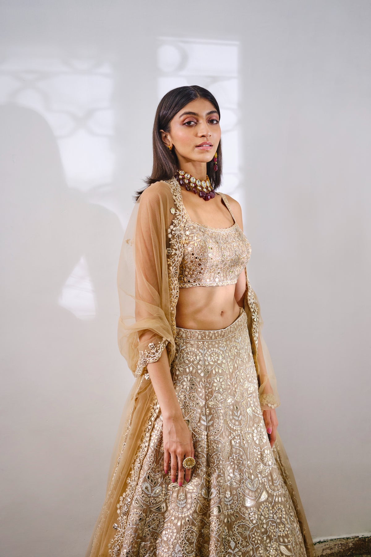 Gold Silk Floral Lehenga