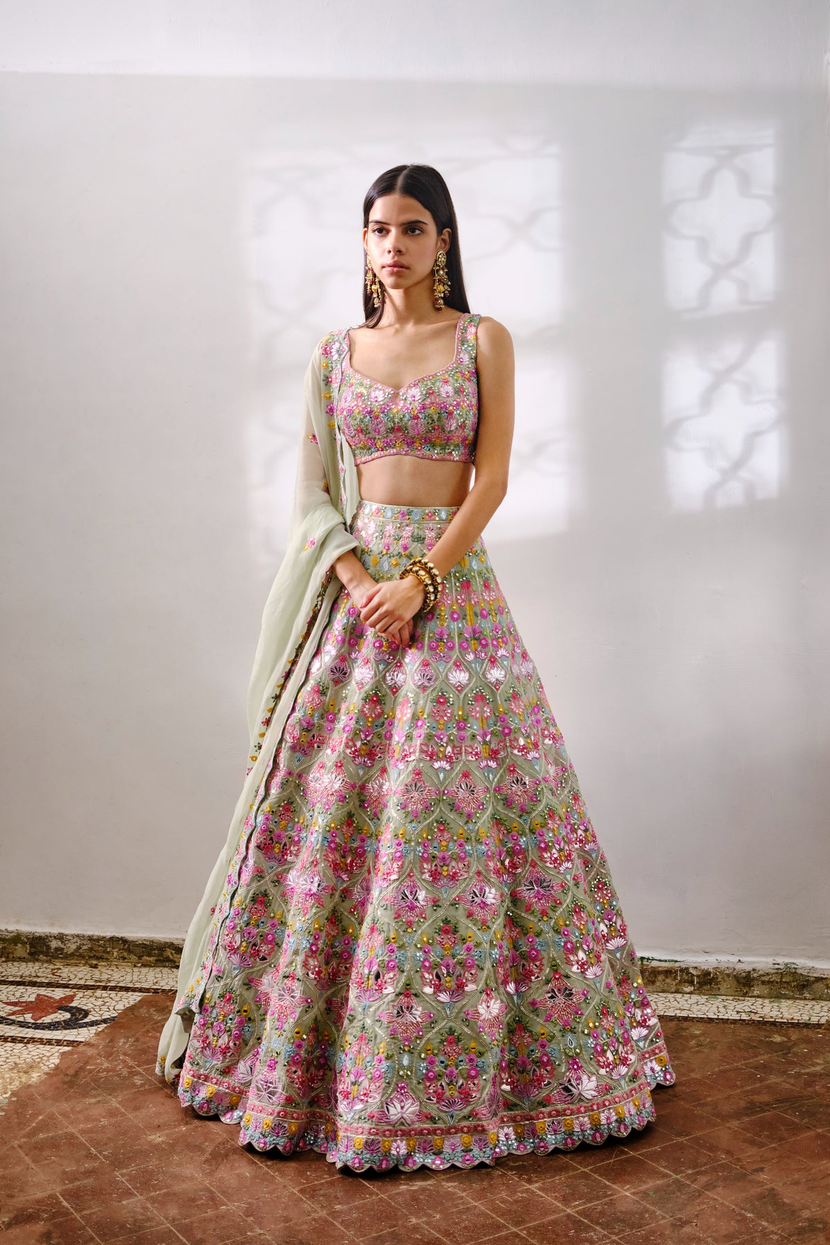 Green Vases Lehenga