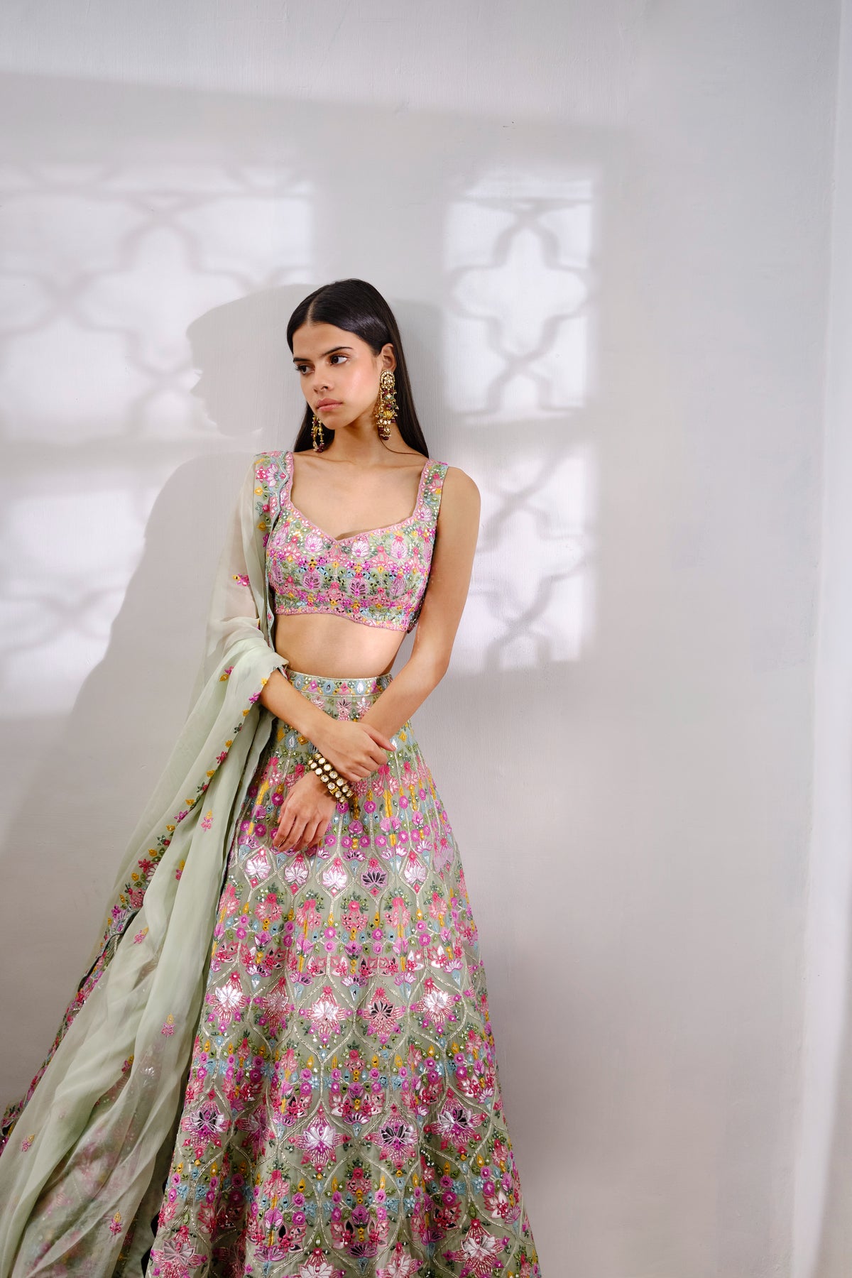 Green Vases Lehenga