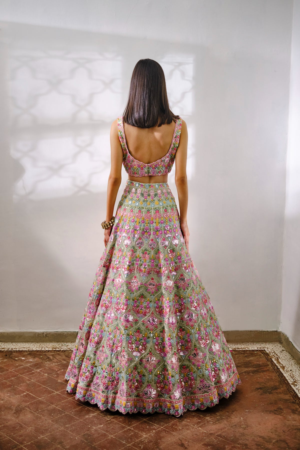 Green Vases Lehenga