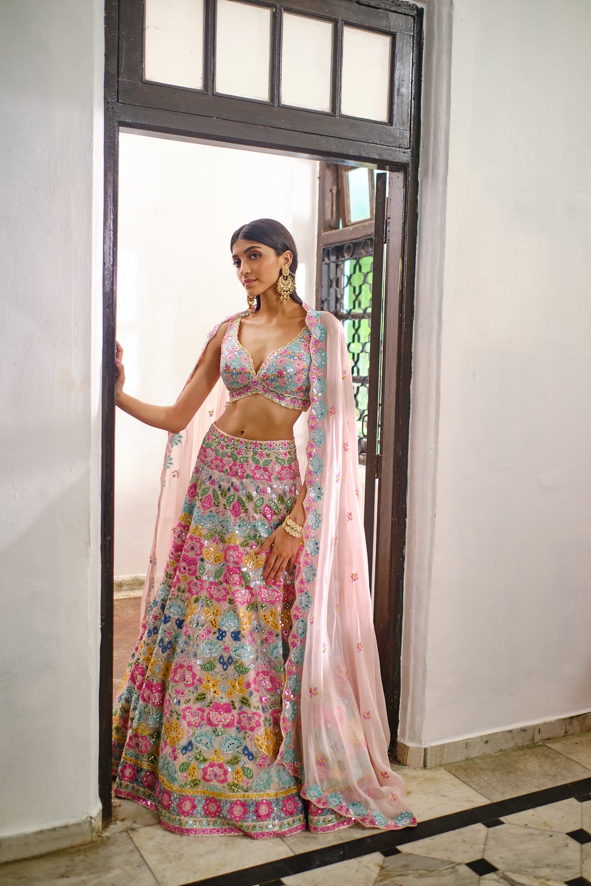Pink Multicolor Applique Lehenga